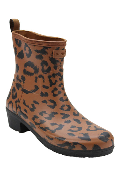 Hunter Womens Animal Print Rain Ankle Boots Brown Black Size 8
