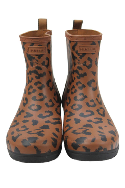 Hunter Womens Animal Print Rain Ankle Boots Brown Black Size 8