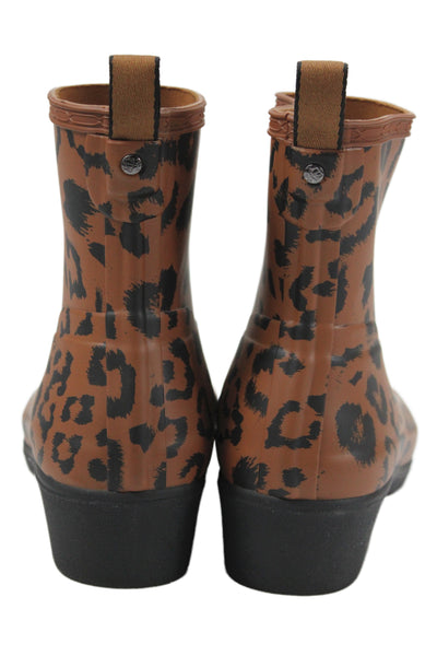 Hunter Womens Animal Print Rain Ankle Boots Brown Black Size 8