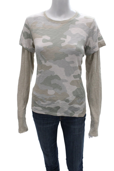 ATM Womens Basic Camouflage Cotton Crew Neck Long Sleeve T-Shirt Size M
