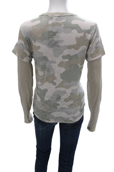 ATM Womens Basic Camouflage Cotton Crew Neck Long Sleeve T-Shirt Size M