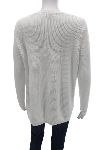 525 Unisex Pullover Sweater White 100% Cotton Crew Neck Long Sleeve Size S