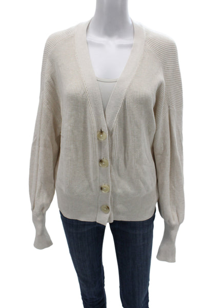 Eberjey Womens Beige V Neck Button Cardigan Cotton Blend Size M