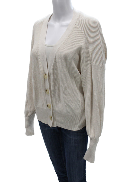 Eberjey Womens Beige V Neck Button Cardigan Cotton Blend Size M