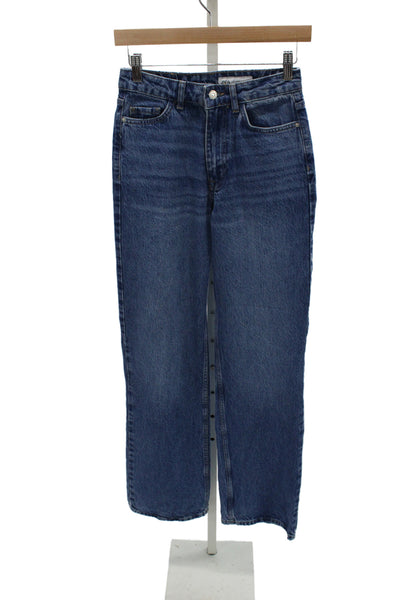 Zara Women Mom Straight Jeans Blue High Waist Size 2