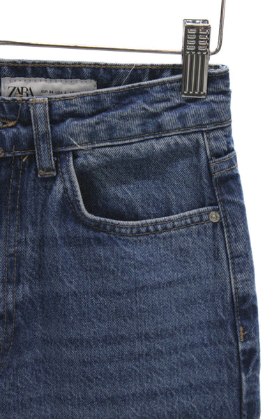 Zara Women Mom Straight Jeans Blue High Waist Size 2