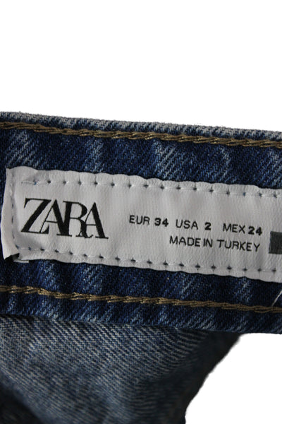 Zara Women Mom Straight Jeans Blue High Waist Size 2