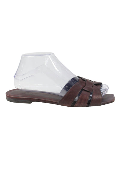 Saint Laurent Women's Open Toe Laeather Slide Sandals Burgundy Size 38.5