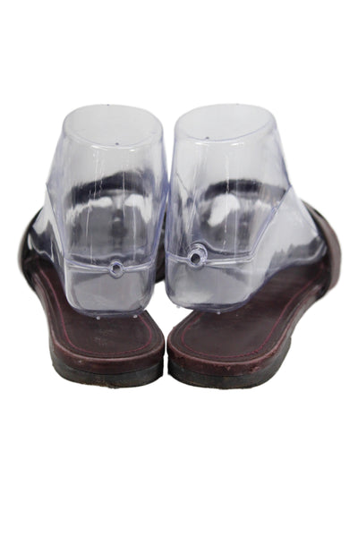 Saint Laurent Women's Open Toe Laeather Slide Sandals Burgundy Size 38.5