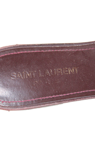 Saint Laurent Women's Open Toe Laeather Slide Sandals Burgundy Size 38.5