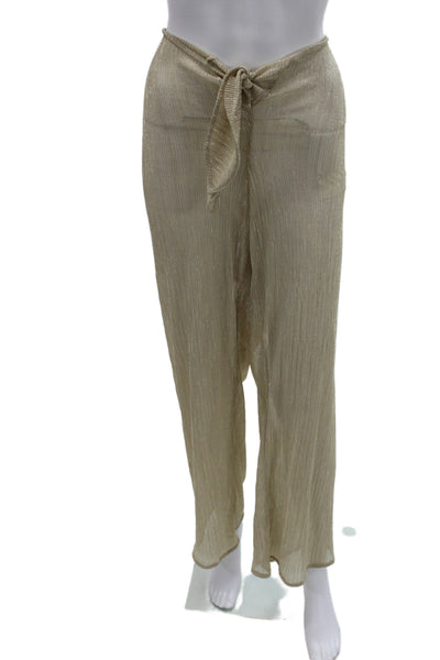 PQ Women Beige Striped Tie Waist Metallic Pants Beach Spring Size XS