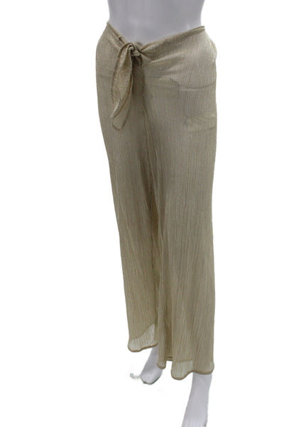 PQ Women Beige Striped Tie Waist Metallic Pants Beach Spring Size XS