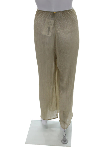 PQ Women Beige Striped Tie Waist Metallic Pants Beach Spring Size XS