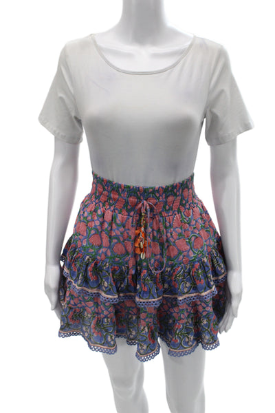 Bell Womens Peasant Floral Mini Skirt Blue Silk Cotton Size XS