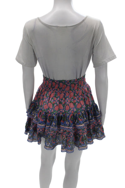 Bell Womens Peasant Floral Mini Skirt Blue Silk Cotton Size XS