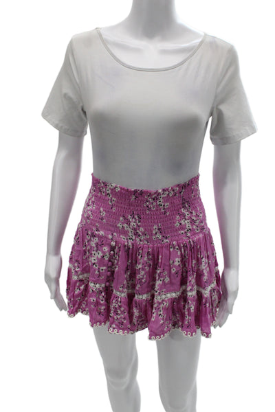 Sunday Womens Pink Floral Mini Peasant Skirt Aluminium Viscose Size M