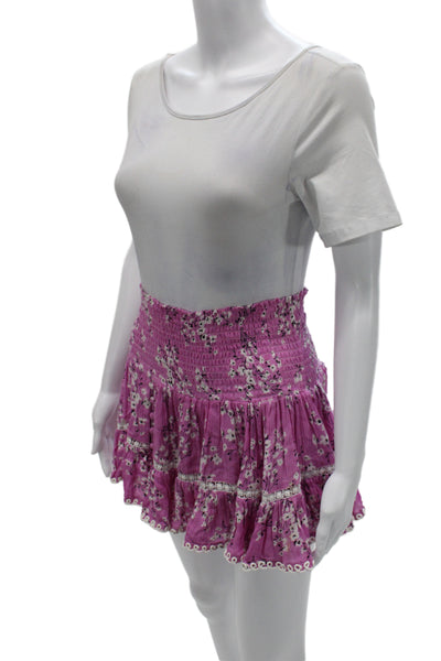 Sunday Womens Pink Floral Mini Peasant Skirt Aluminium Viscose Size M