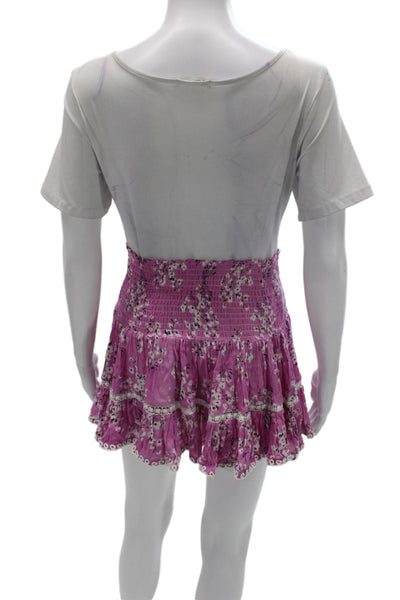 Sunday Womens Pink Floral Mini Peasant Skirt Aluminium Viscose Size M