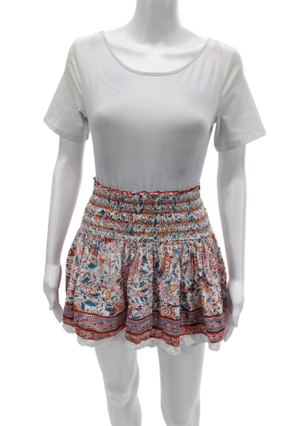 Poupette St. Barth Womens Peasant Skirt White Floral Cotton Lace Boho Size S