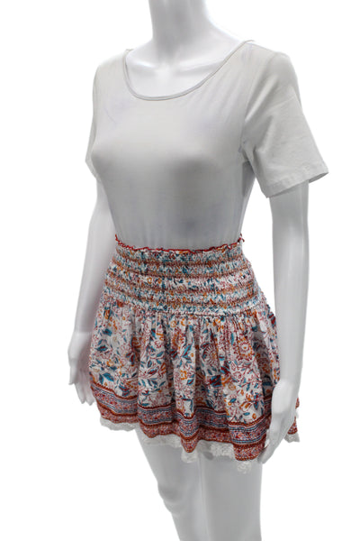 Poupette St. Barth Womens Peasant Skirt White Floral Cotton Lace Boho Size S