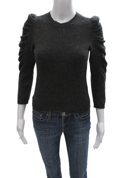 Frame Unisex Dark Gray 100% Cashmere Pullover Sweater Crew 3/4 Sleeve Size 2XS