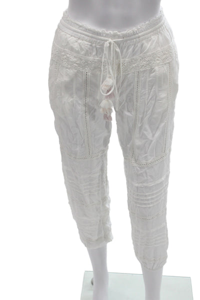YFB Womens Capri Cropped Pants White Cotton Drawstring Size XS