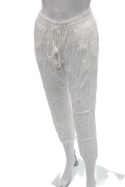 YFB Womens Capri Cropped Pants White Cotton Drawstring Size XS