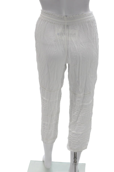 YFB Womens Capri Cropped Pants White Cotton Drawstring Size XS