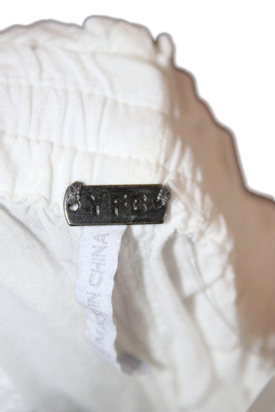 YFB Womens Capri Cropped Pants White Cotton Drawstring Size XS