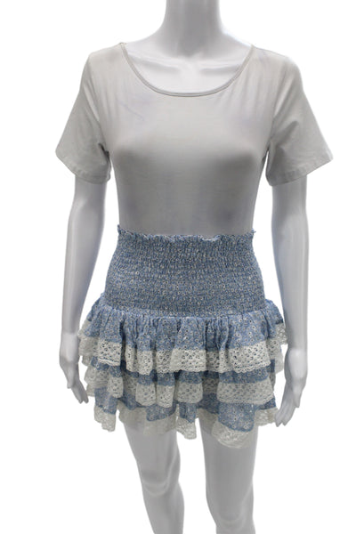 Sunday Womens Peasant Pettiskirt Mini Light Blue 100% Cotton Size One Size