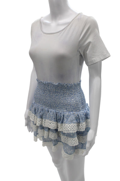 Sunday Womens Peasant Pettiskirt Mini Light Blue 100% Cotton Size One Size