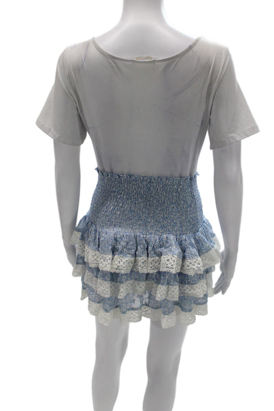 Sunday Womens Peasant Pettiskirt Mini Light Blue 100% Cotton Size One Size