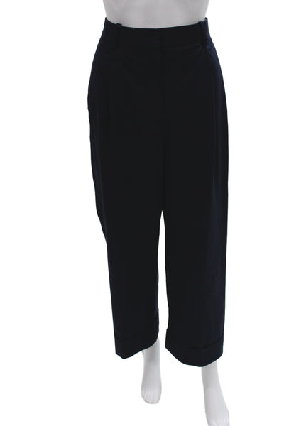 Zara Unisex Cropped Dress Pants Dark Blue Button Solid Size XS