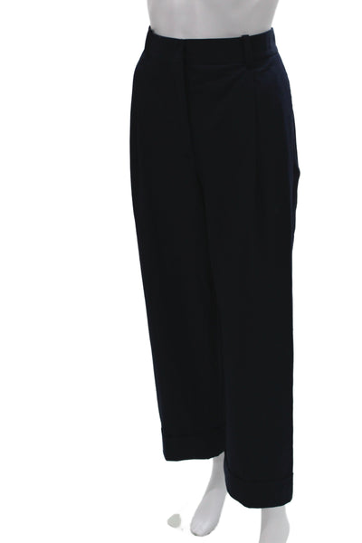 Zara Unisex Cropped Dress Pants Dark Blue Button Solid Size XS