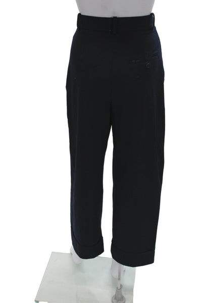 Zara Unisex Cropped Dress Pants Dark Blue Button Solid Size XS