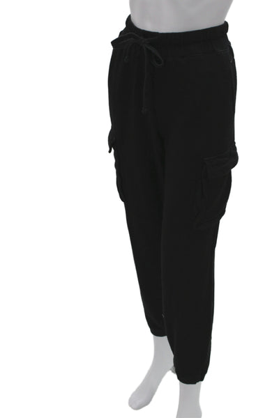 Monrow Womens Pullover Hoodie Black Cotton Denim Drawstring Long Sleeve Size XS