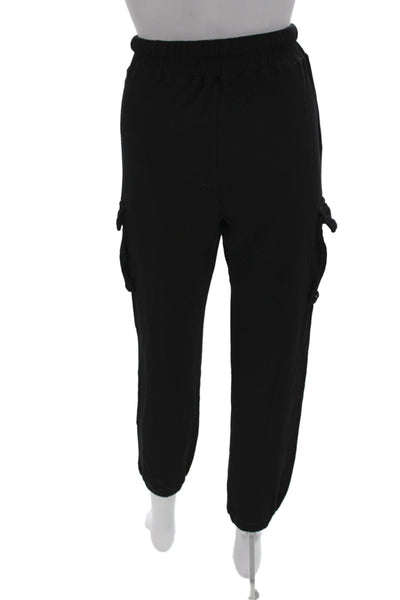 Monrow Womens Pullover Hoodie Black Cotton Denim Drawstring Long Sleeve Size XS