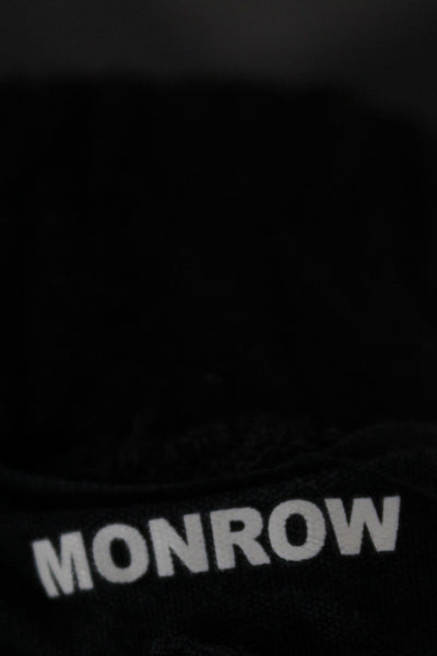 Monrow Womens Pullover Hoodie Black Cotton Denim Drawstring Long Sleeve Size XS