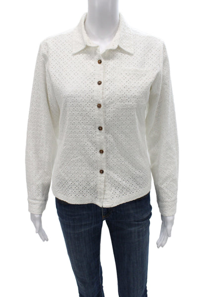 Muze Women Basic Cotton Collared Long Sleeve Button-Up Blouse White Size S