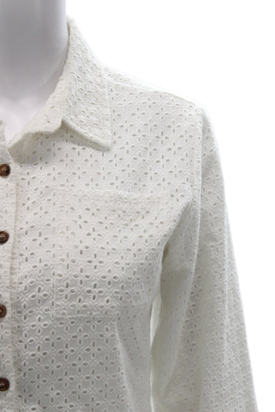 Muze Women Basic Cotton Collared Long Sleeve Button-Up Blouse White Size S