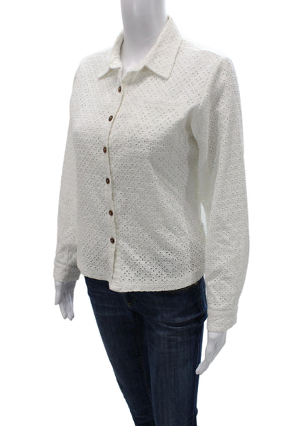 Muze Women Basic Cotton Collared Long Sleeve Button-Up Blouse White Size S