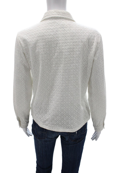Muze Women Basic Cotton Collared Long Sleeve Button-Up Blouse White Size S