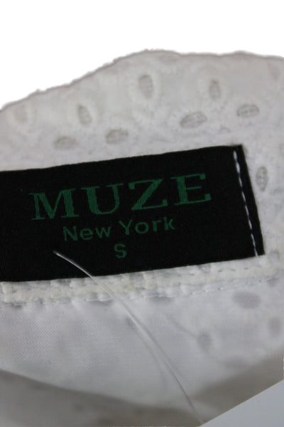 Muze Women Basic Cotton Collared Long Sleeve Button-Up Blouse White Size S