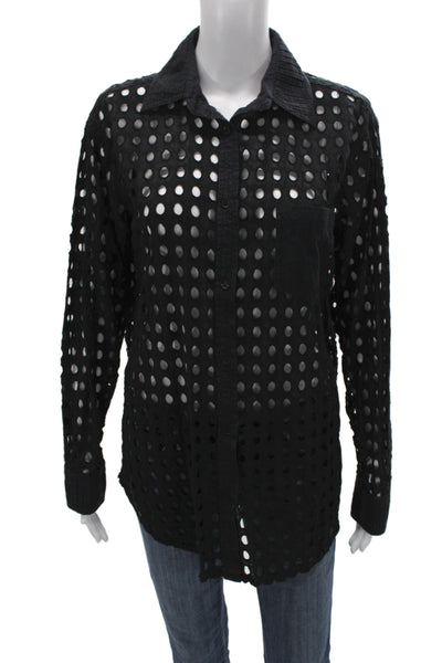 Solid & Striped Women Black Cotton Collared Long Sleeve Button-Up Size XS