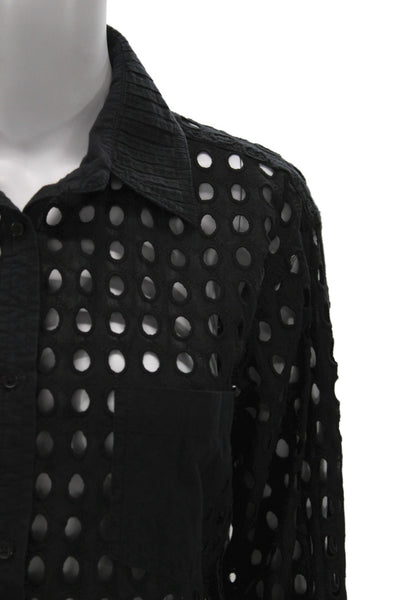 Solid & Striped Women Black Cotton Collared Long Sleeve Button-Up Size XS
