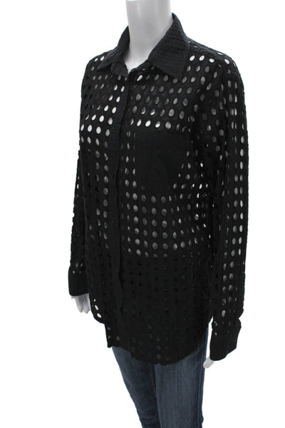 Solid & Striped Women Black Cotton Collared Long Sleeve Button-Up Size XS