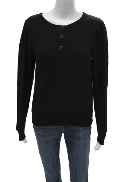 Monrow Women Henley Sweatshirt Black Long Sleeve Size XS Petite