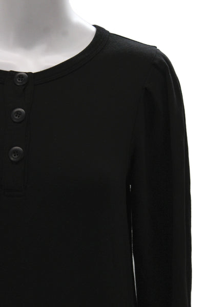 Monrow Women Henley Sweatshirt Black Long Sleeve Size XS Petite