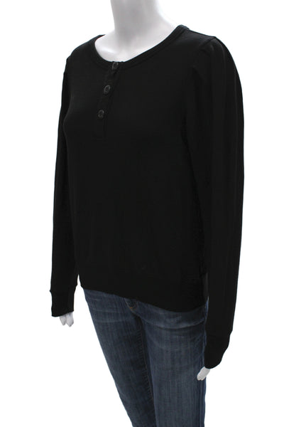 Monrow Women Henley Sweatshirt Black Long Sleeve Size XS Petite