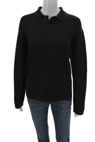 Zara Womens Pullover Sweater Collared Long Sleeve Black Cotton Polyester Size L